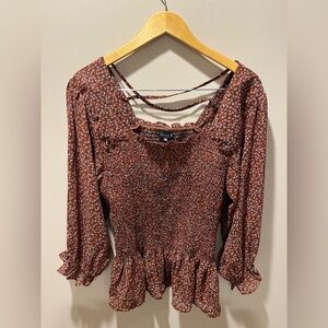 Zenobia Floral Burgundy Peplum Top